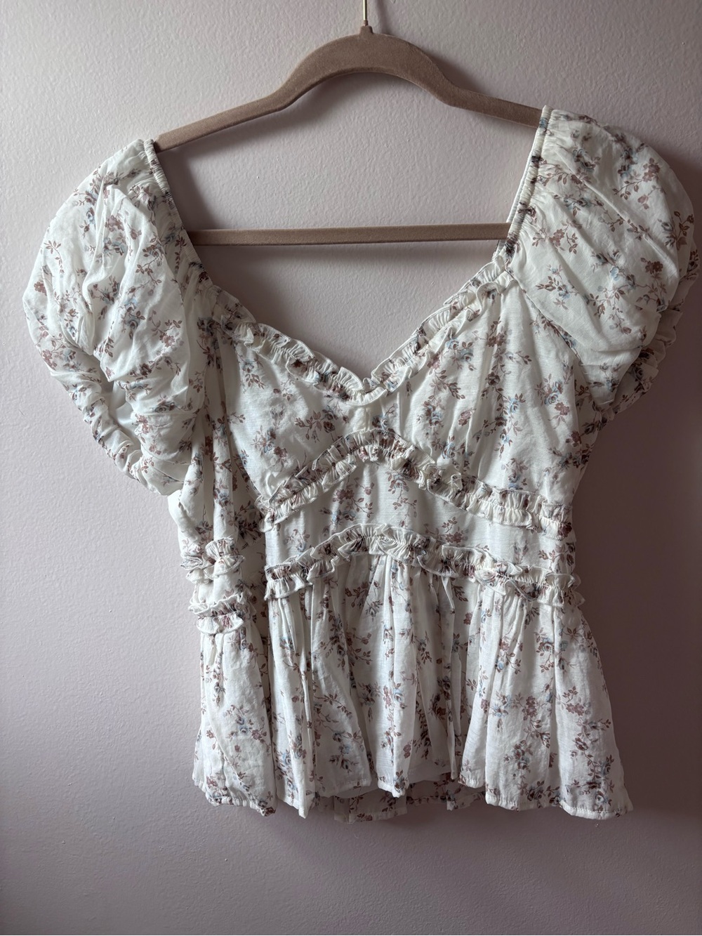 Altar'd State Cream Floral Ruffle Peplum Blouse